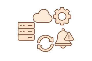 Comprehensive digital technology system with data cloud server settings synchronization and alert notification symbols