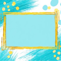 A light teal background is framed by a gold textured border, accented with artistic teal and gold brushstrokes and small, scattered circles.
