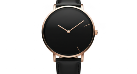 Elegant oval black dial wristwatch with rose gold bezel isolated on transparent background