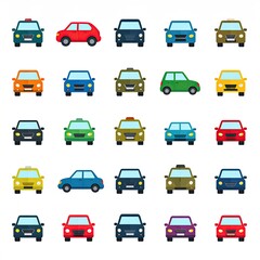 Colorful car icons, various models