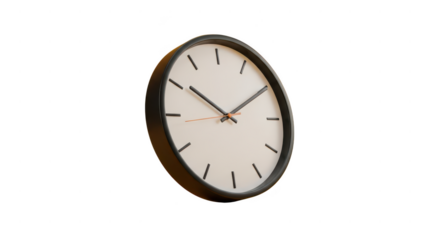 Classic round wall clock with hour and minute hands isolated on transparent background