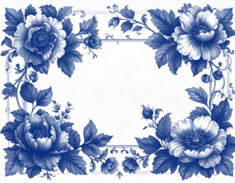 クラシックなペン画フラワー枠デザイン｜Classic Pen Drawing Floral Frame Design