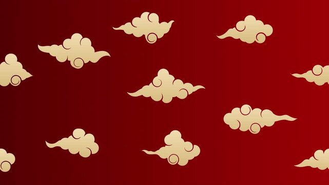Chinese cloud animation. Japanese cloud. Asian clouds. Decorative elements. Seamless animation