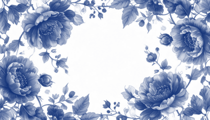 クラシックなペン画フラワー枠デザイン｜Classic Pen Drawing Floral Frame Design