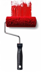 Red paint roller against white background