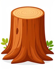 A cartoon tree stump with small leaves