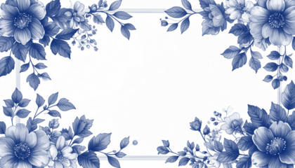 クラシックなペン画フラワー枠デザイン｜Classic Pen Drawing Floral Frame Design