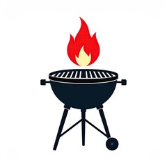 Simple charcoal grill with flames