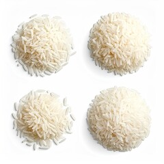 Four piles of white rice
