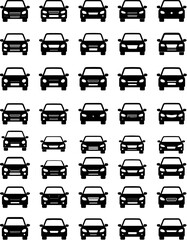 Grid of black car fronts