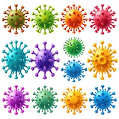 Colorful cartoon viruses in a grid pattern