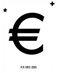 Black euro symbol on white background with stars