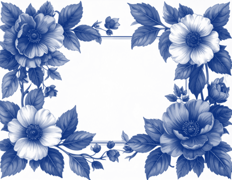 クラシックなペン画フラワー枠デザイン｜Classic Pen Drawing Floral Frame Design