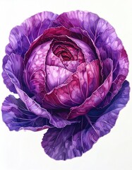 Close-up detailed illustration of a vibrant purple cabbage