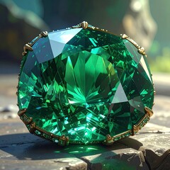 Large, vibrant emerald gemstone, detailed setting