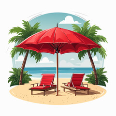 beach chairs and umbrella