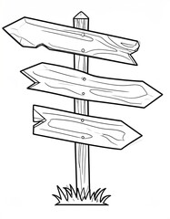 Simple wooden signpost with three directions
