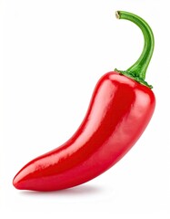 Single red chili pepper, whole, isolated