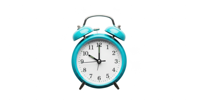 Retro blue alarm clock showing ten o clock isolated on transparent background - Powered by Adobe