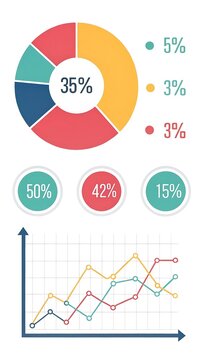 Colorful pie chart and line graph infographic minimalist design for business data analysis