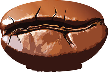 Vector rendering of roasted coffee bean with glossy surface, promoting food education and artistic curiosity
