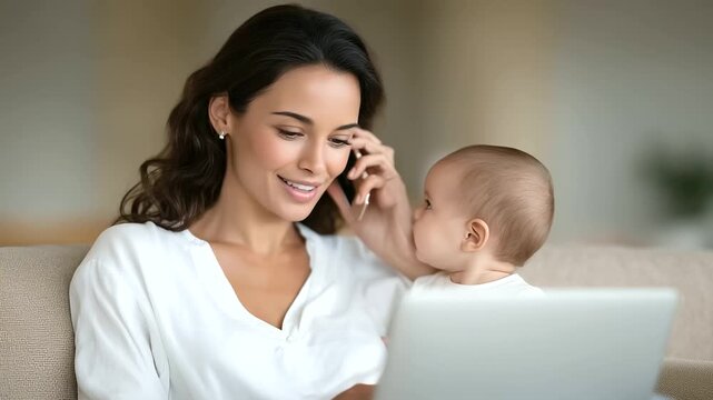 mother working with baby child bisness mother