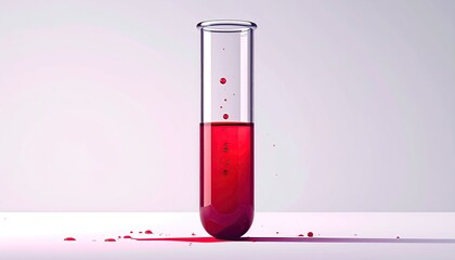 Lab test tube with red liquid, spills