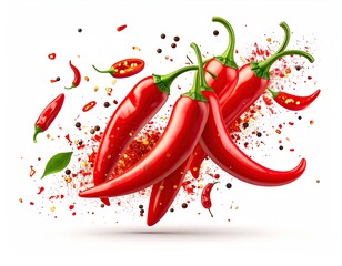 Red chili peppers explode with spices