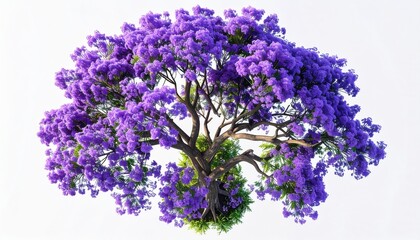 Vibrant purple tree, full bloom, isolated