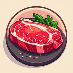 Raw steak on dark plate with garnish