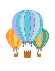 Three colorful hot air balloons against a white background