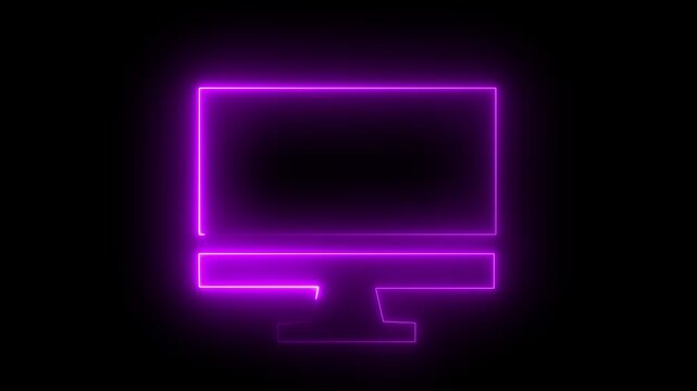 Modern Computer Monitor Illustration with Glowing Neon Outline and Black Screen on Dark Background &ndash; Futuristic Tech Design for Websites and Headers