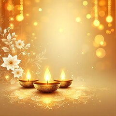 Happy diwali design with golden diya oil lamp with bokeha background and blank text space