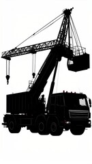 Silhouette of a large construction crane truck