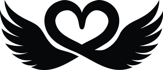 Black and white swans with heart and love symbols in romantic vector illustration