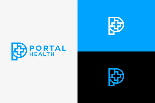 Modern P and cross medical logo design with clean monogram style symbolizing healthcare, wellness and professional branding identity - Powered by Adobe