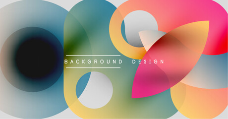 Abstract colorful circles overlap creating vibrant background design. Smooth gradients blend hues, offering modern aesthetic.