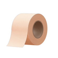 Roll of tan adhesive tape, angled view, on white background.