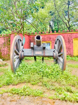 old Indian cannon on panhala fort Kolhapur. Panhala fort and old cannon.
