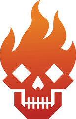 Stylized skull with fire flames icon, a geometric vector logo with gradient colors for speed, danger, or gaming