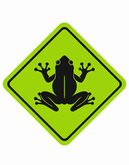 Simple Flat Style Frog Crossing Warning Road Sign Icon Illustration