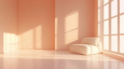 Obraz premium a white chair sitting in a room with a window