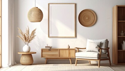 Cozy, light-filled living room with wooden accents