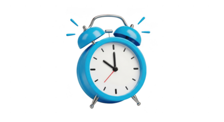 Retro blue alarm clock showing ten o clock isolated on transparent background