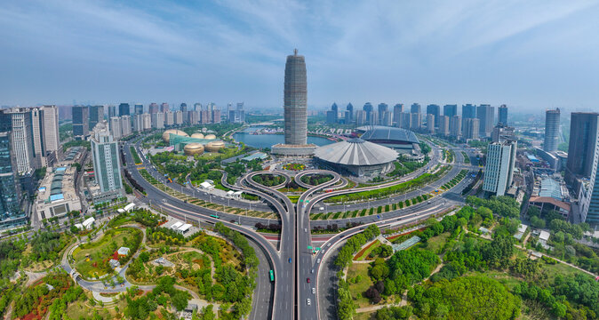 Aerial photography of Qianxi Square in the Green Space Center of Zhengzhou International Convention and Exhibition Center