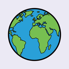 A simplistic illustration of planet earth showing continents and oceans