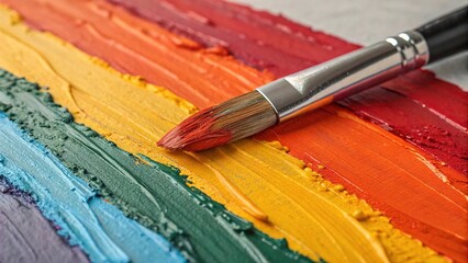 Obraz premium Vibrant brush strokes of acrylic paint create a colorful palette on a canvas surface