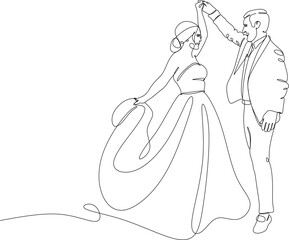 Drawing of a bride and groom. The happy couple is dancing.