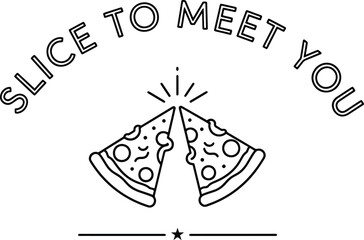 Slice to Meet You Logo – Cartoon Pizza Slices with Radiating Lines, Star Accent, and Playful Typography
