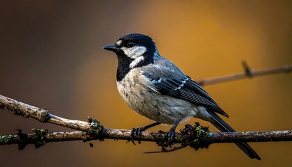 Obraz premium Bird perched on branch, autumnal hues